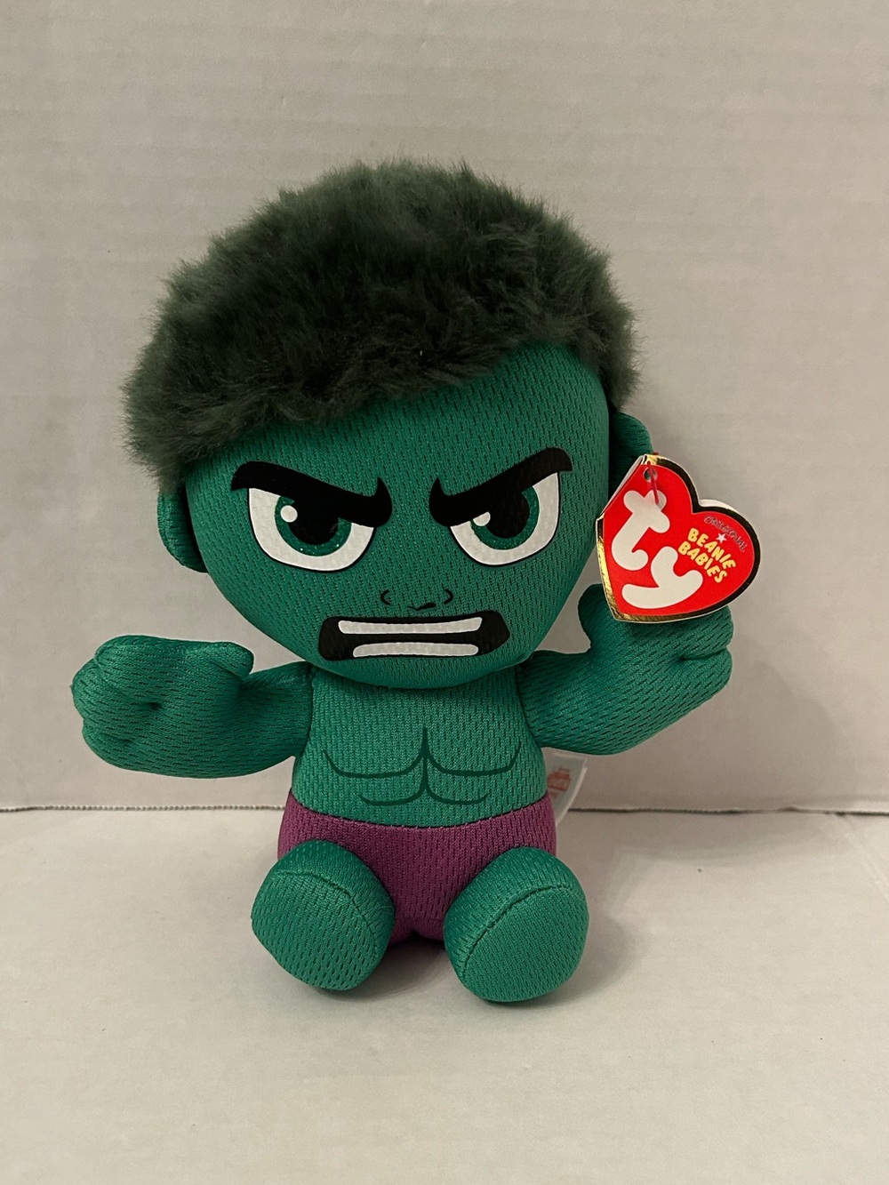 Ty Green Hulk-Inspired Plush with Purple Shorts